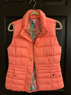 Lilly Pulitzer Coral Pink Quilted Puffer Vest